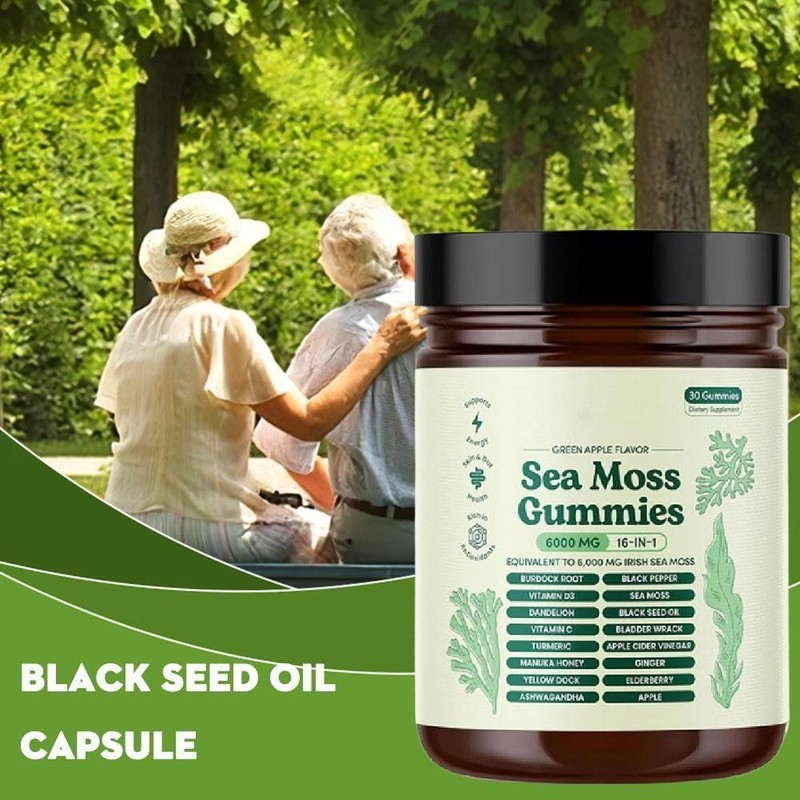 16 in 1 Organic Sea Moss Gummy | Irishmoss Extract 6000Mg | Green Apple Flavor gallery