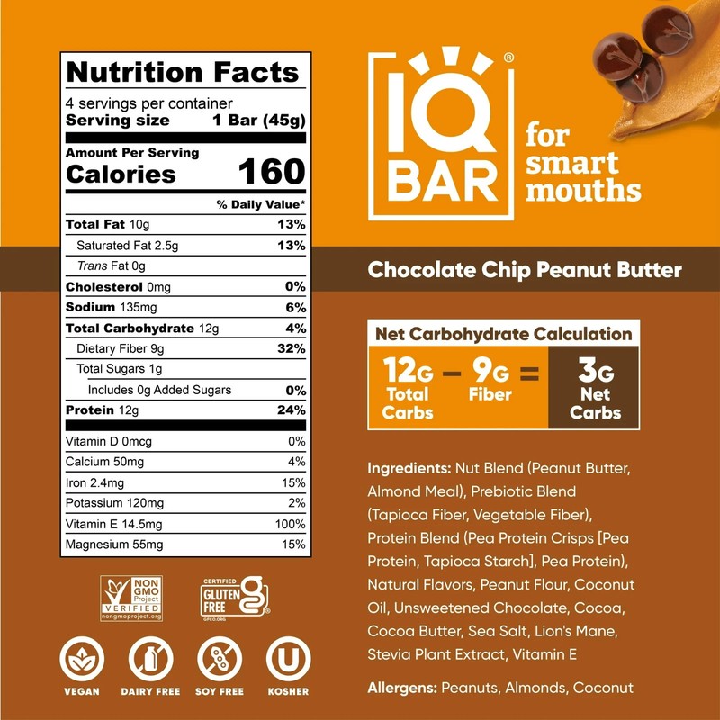 2 pack IQBAR Chocolate Chip Peanut Butter Protein Bars - Vegan Energy Bars - H gallery
