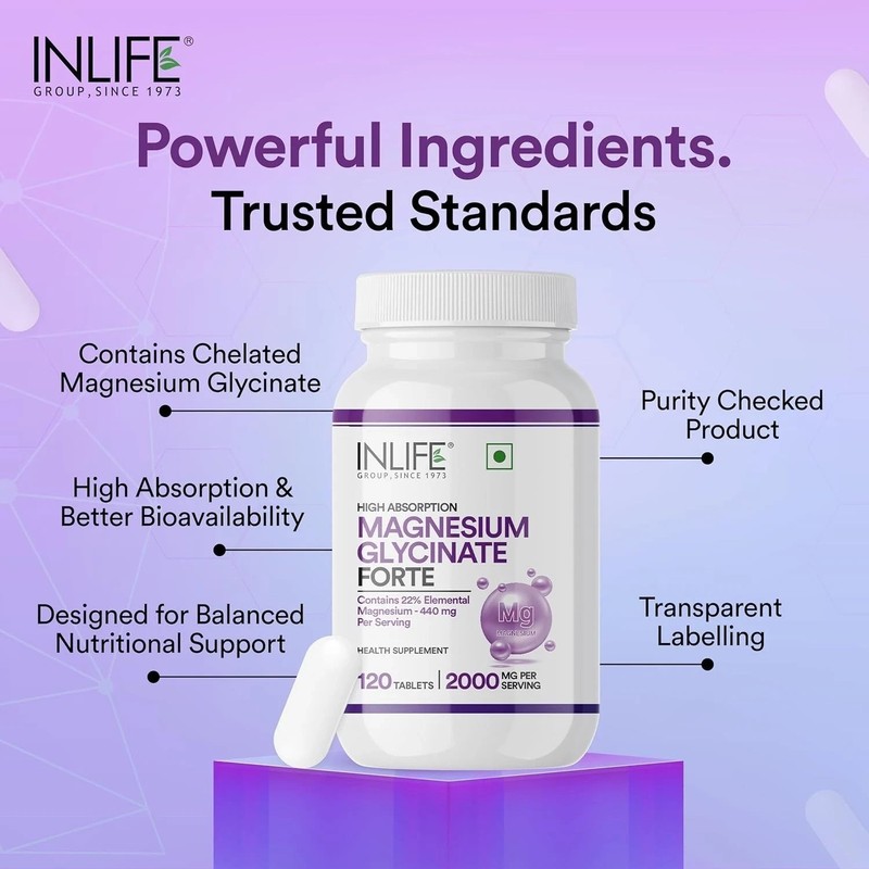 INLIFE Magnesium Glycinate 2000mg | High Absorption Formula (Pack of 1, 120) gallery