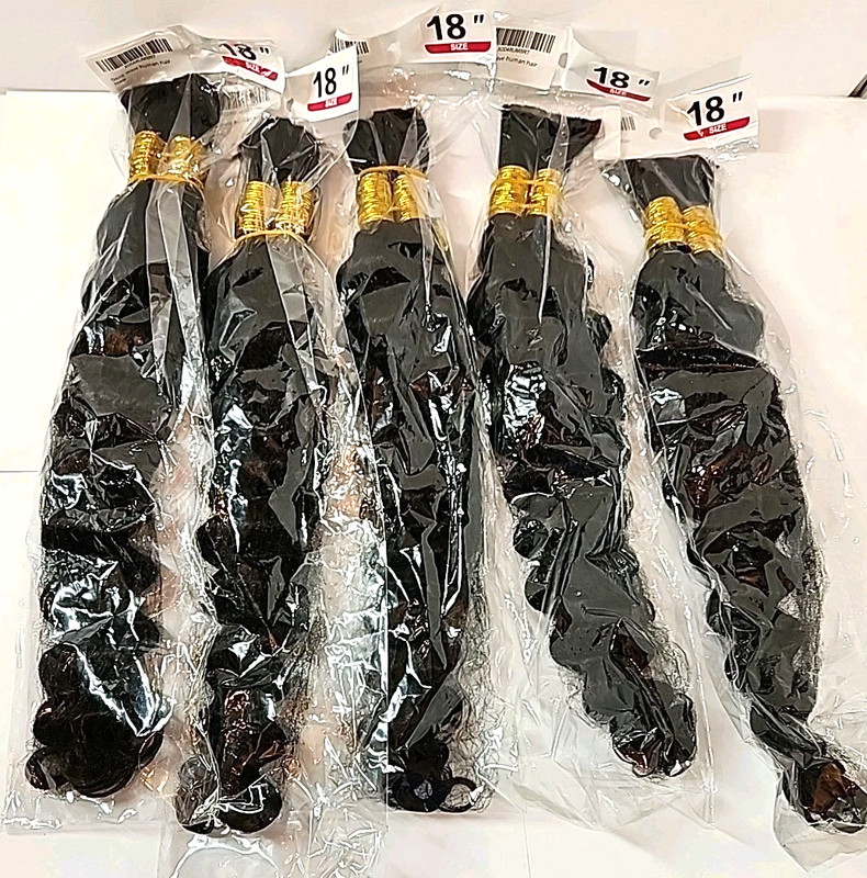 LOT OF 5 Human Braiding Hair 12A Deep Wave 1B for Braids 2 Bundles/Pack 500G 18″