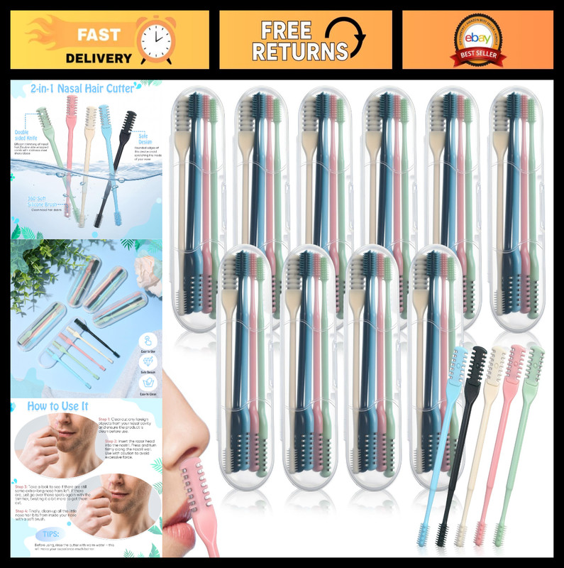 50 Pcs Portable 2-in-1 Nose Hair Trimmer, 360° Rotating Manual Cutter & Brush