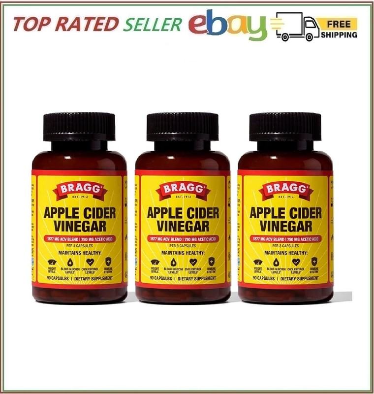 Bragg Apple Cider Vinegar Capsules with Vitamin D and Zinc (3 Pack) 90 Capsules
