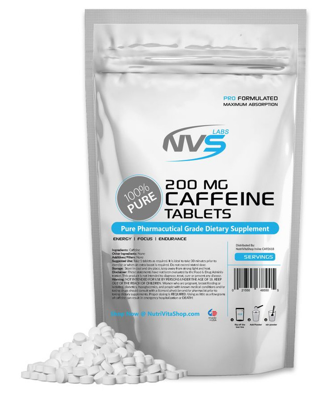 CAFFEINE PILLS / TABLETS BY NVS Labs 2500 PILLS 200mg STRENGTH (1000g)