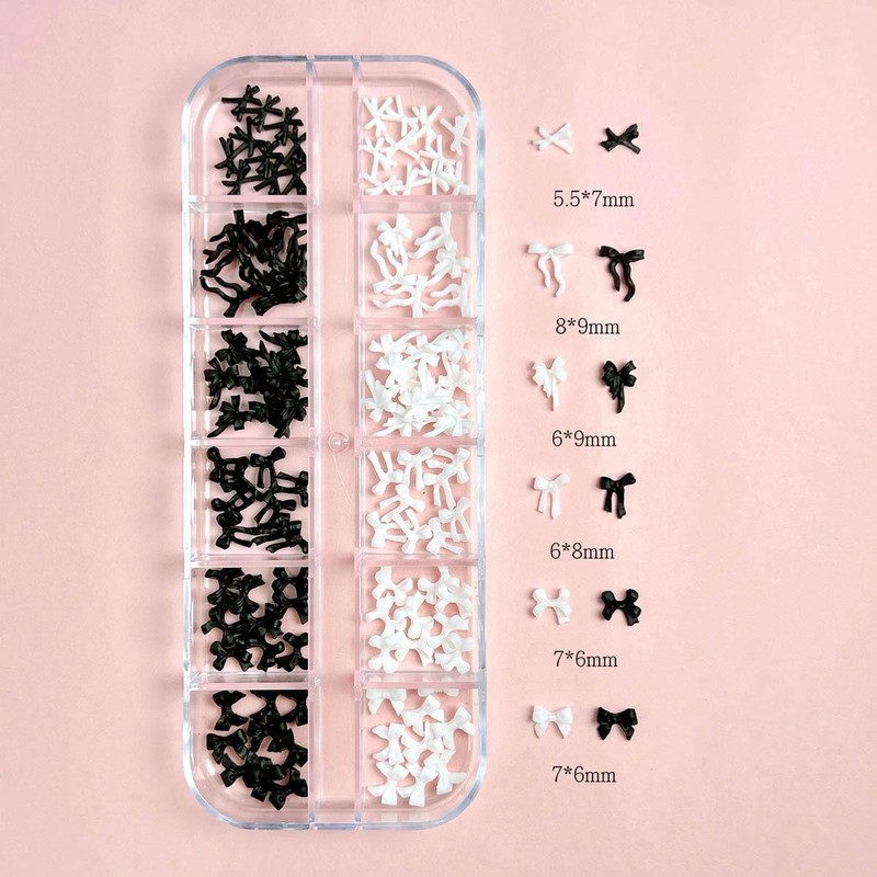 Mini Resin Bow Flower Nail Charms 12-Grid Fairy Style Accessories for Manicure