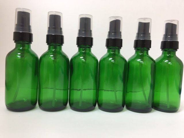 6 - (Six) GREEN 2 oz Boston GLASS ESSENTIAL OIL MIST With BLACK SPRAYER BOTTLES gallery