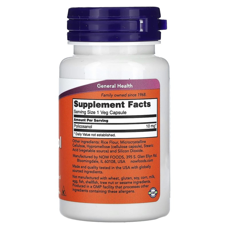 Now Foods Policosanol 10 mg 90 Veg Capsules GMP Quality Assured, Kosher, Vegan, gallery