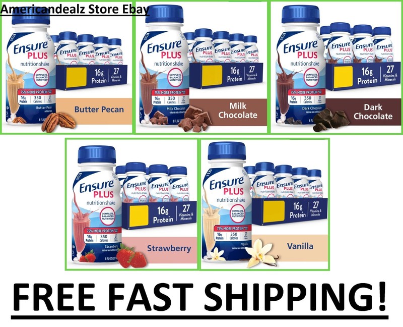 Ensure PLUS 8 fl oz Shakes CHOOSE FLAVOR & COUNT, Vanilla, Strawberry, Chocolate