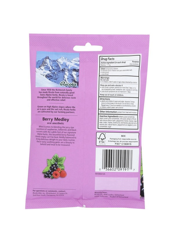 Ricola Herb Throat Cough Drops Berry Medley 19 Drops gallery