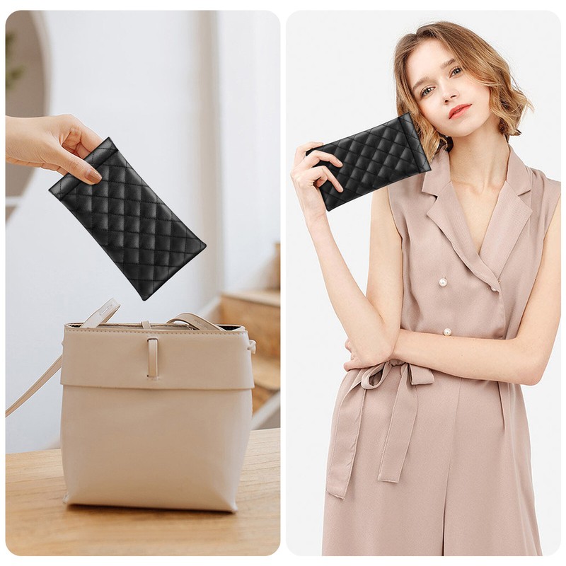 Eyeglasses Pouch with Cleaning Cloth, Portable Squeeze Top Vegan Leather Case gallery