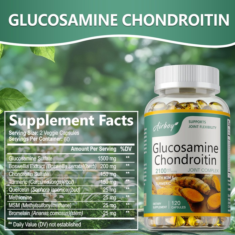 Glucosamine Chondroitin - with Turmeric, MSM, Quercetin, Bromelain, Boswellia gallery