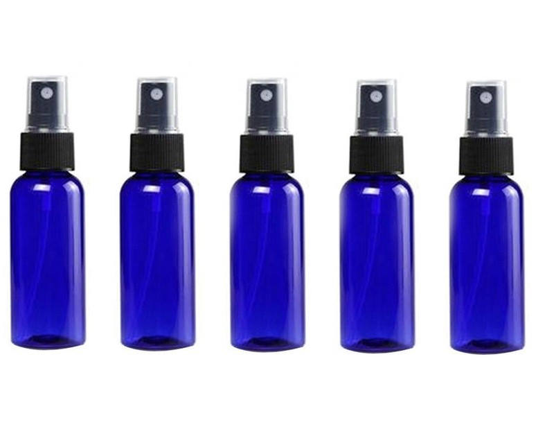 Glass Spray Bottles – 5 Piece 1oz Cobalt Blue Small Glass Bottles Black Sprayer