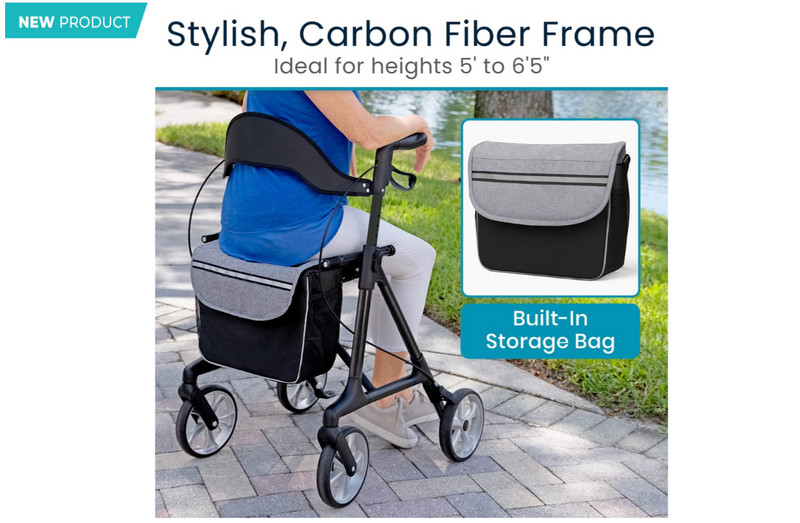 Vive Core Carbon Fiber Rollator 2.0 Lightweight Walker w/ Seat 300 lb gallery
