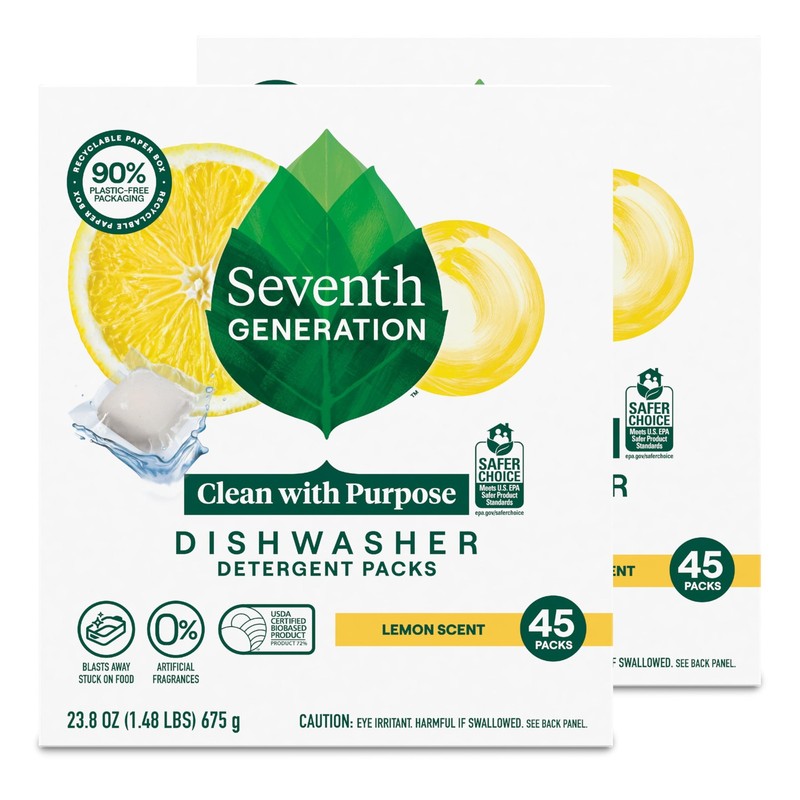 Dishwasher Detergent Packs Lemon Scent 45 Count 2 Pack Seventh Generation dishes