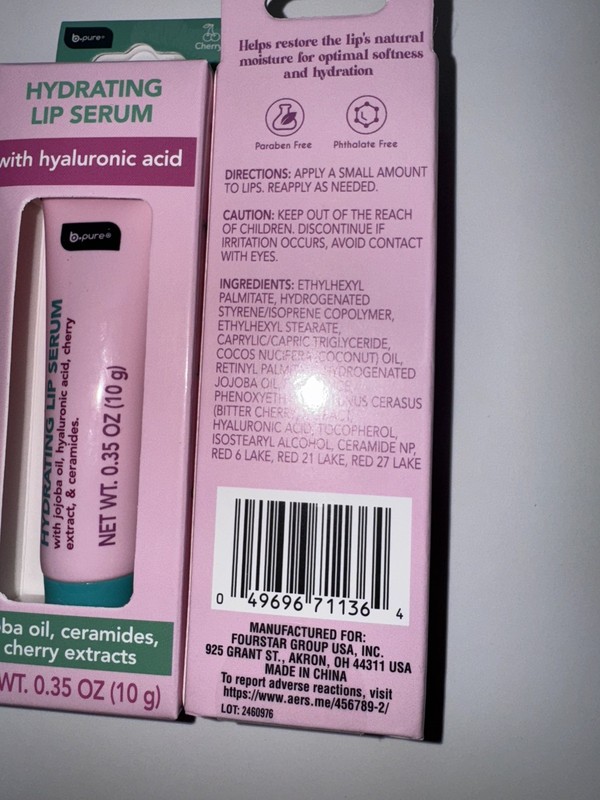 B Pure Hydrating Lip Serum Cherry Extracts Jojoba Oil Ceramides Hyaluronic Acid gallery