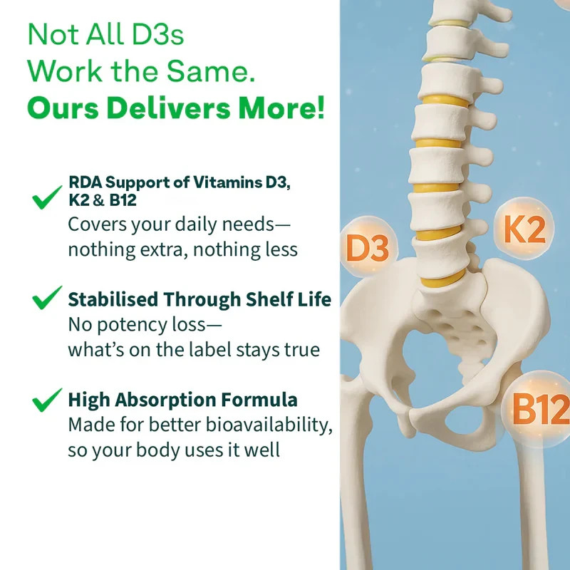 OZiva Vitamin D3, K2, B12 For Bone Health & Muscle Support, 90 Veg Tablets gallery