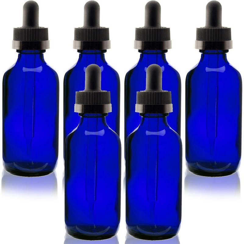 6 -1oz Cobalt Blue Glass Bottles with Glass Eye Dropper Pack of 6+1 FREE Pipette