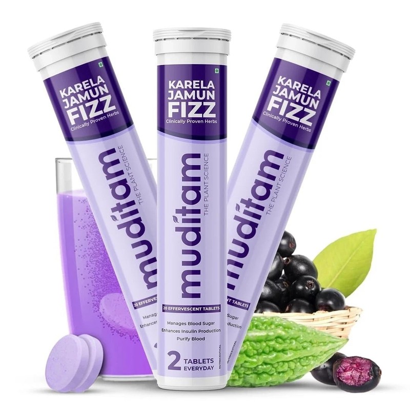 Muditam Ayurveda Jamun Fizz | Free Shipping | 60 X 3Packs Effervescent Tablet
