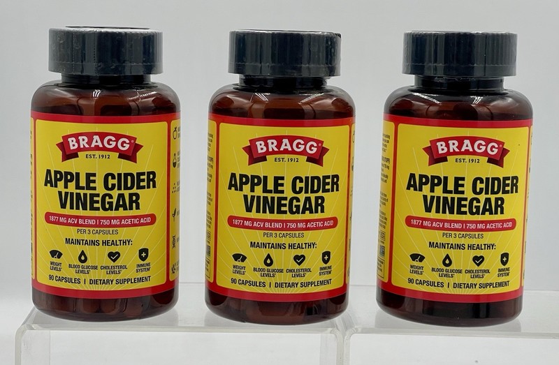 Lot of 3 Bragg Apple Cider Vinegar 90 Capsules Each Dietary Supplement EXP 03/27 gallery