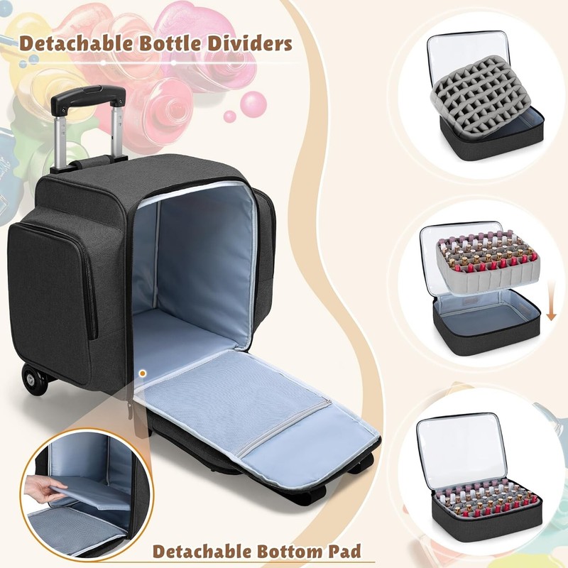 Spacious Nail Polish Case with Dolly – Fits 144 Bottles, Includes Tool Pockets gallery