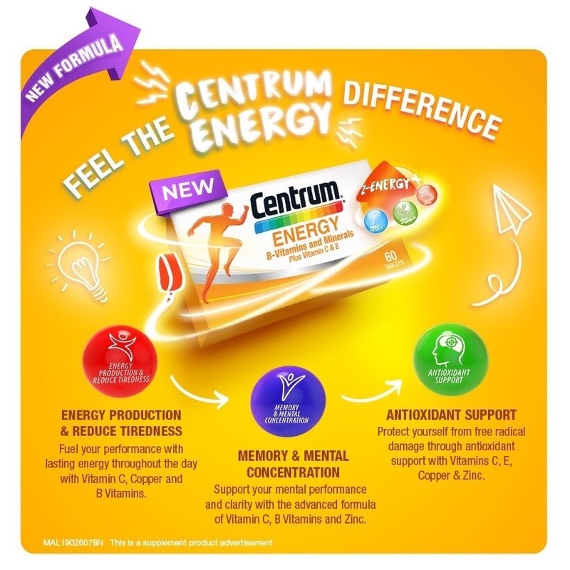 1X60's New Centrum Energy B-Vitamins and Minerals + Vitamin C & E Free Shipping gallery