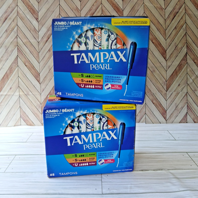 2 Tampax Pearl~Ultra Leakguard ~45 ct. Jumbo~ 22 Super, 12 Super Plus, 11 Ultra