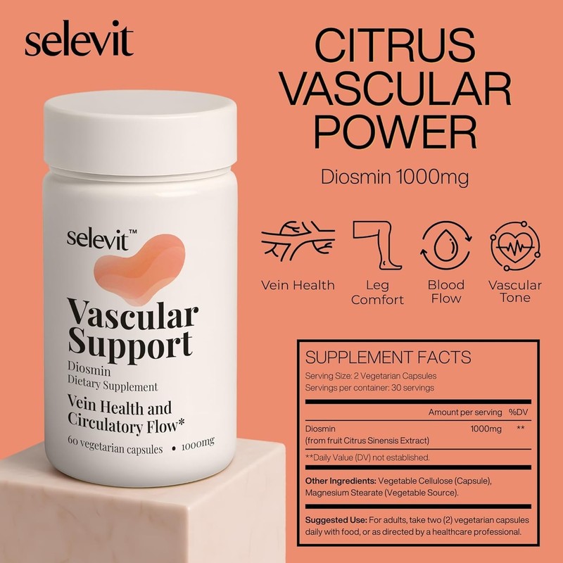 Selevit Vascular Support (Diosmin) 1000mg ~ Citrus-Derived, 60ct. gallery