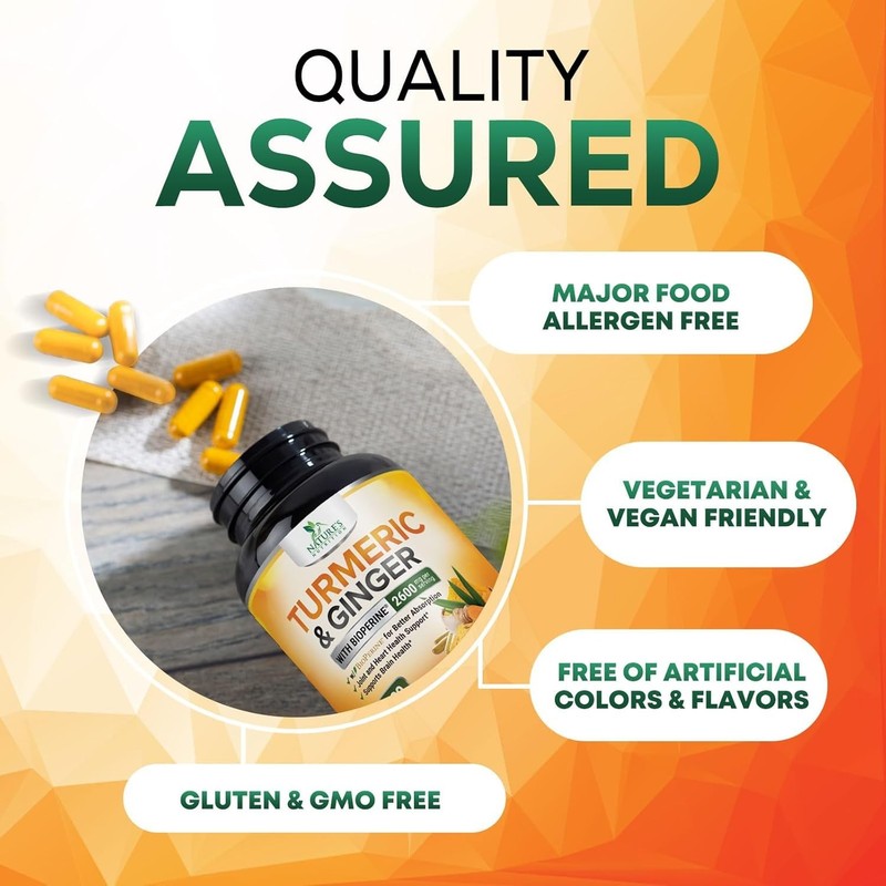 Turmeric Curcumin Supplement 2600mg - with Organic Ginger & Turmeric - BioPerine gallery
