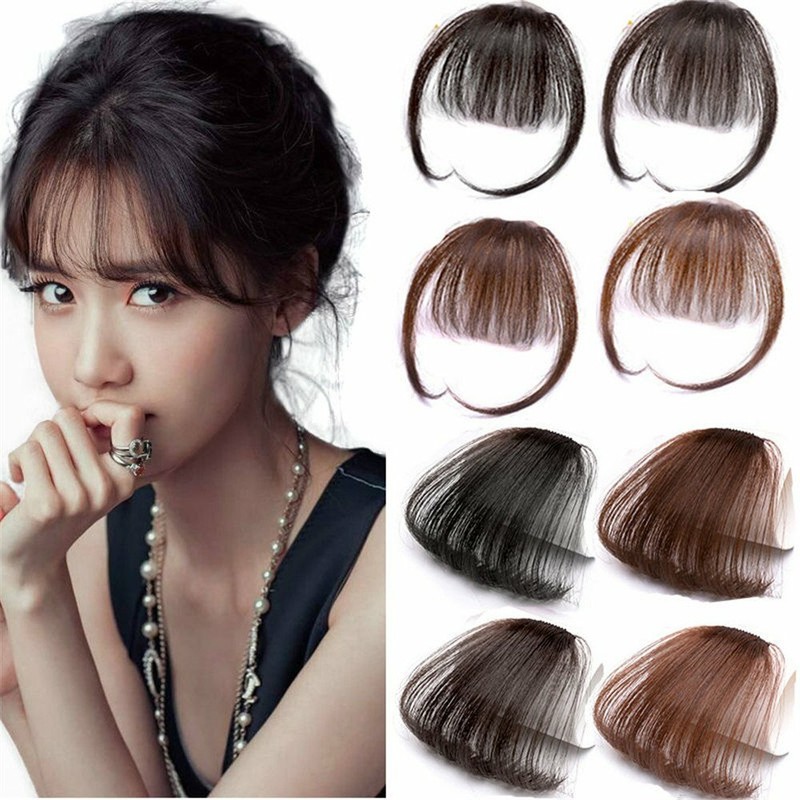 Remy Hair Extensions Clip-in Fringe-Thin Neat Air Bangs, Natural Front Hairpiece