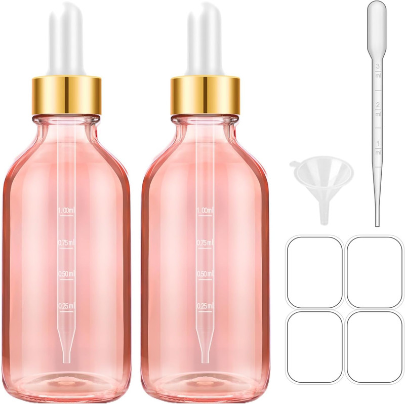 Glass Bottle with Dropper, 4 Oz Pink Tincture Bottle for Essential Oils with Lab