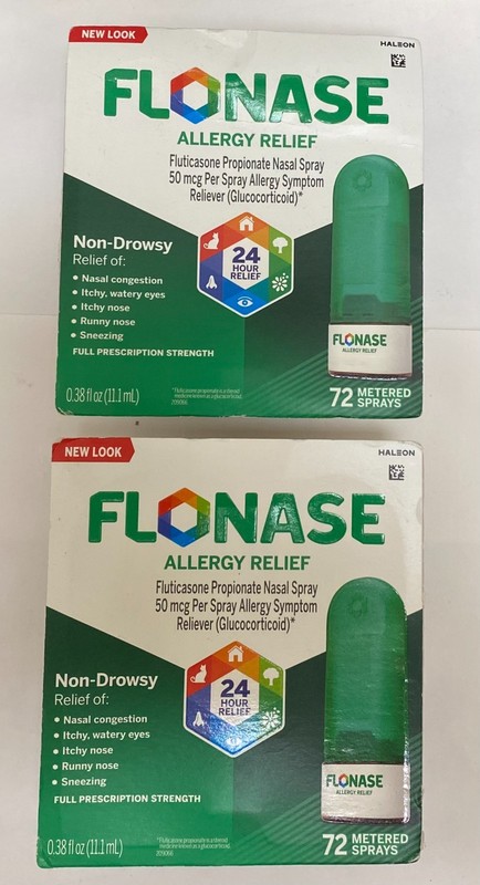 2 Lot of Flonase Allergy Relief Nasal Spray 72 Sprays Damaged Box Exp 07/2026
