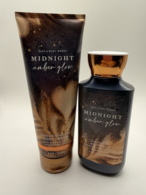 Bath and Body Works Midnight Amber Glow Body Cream and Body Lotion 8oz Retired