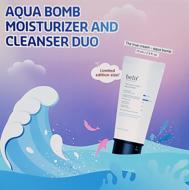 Belif Aqua Bomb Moisturizer, True Cream 75ml/2.5oz + Jelly Cleanser 100ml/3.3oz gallery