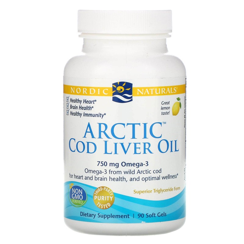 Nordic Naturals, Arctic Cod Liver Oil, Lemon, 750 mg, 90 Soft Gels