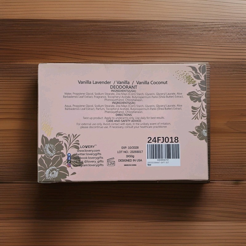 Lovery Vanilla Deodorant Stick Gift Set, Aluminum-Free Vegan 3 x 50g - Exp 10/28 gallery