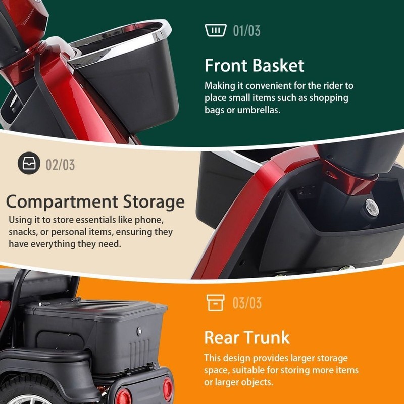 1000W 4-Wheel Heavy Duty Adjustable 2-Seat Electric Power Mobility Scooters gallery