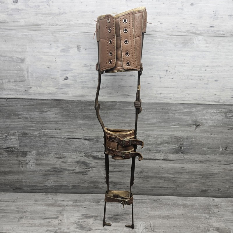 Vintage Antique Leg Brace Leather Metal Childs Polio Boas Co Allentown PA 1950s