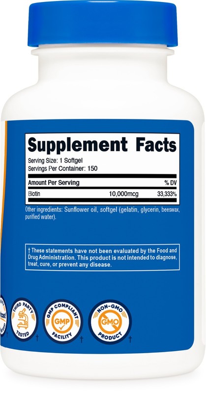 Nutricost Biotin (10,000mcg) with Coconut Oil 150 Softgels gallery