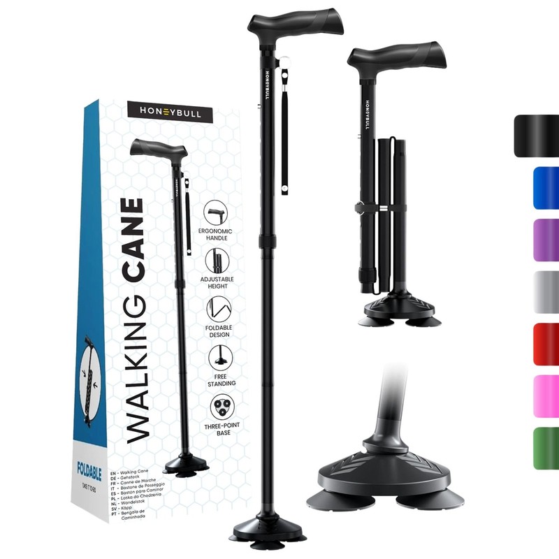 Walking Cane for Men & Women Foldable, Adjustable, Heavy Duty, Free Standing,…