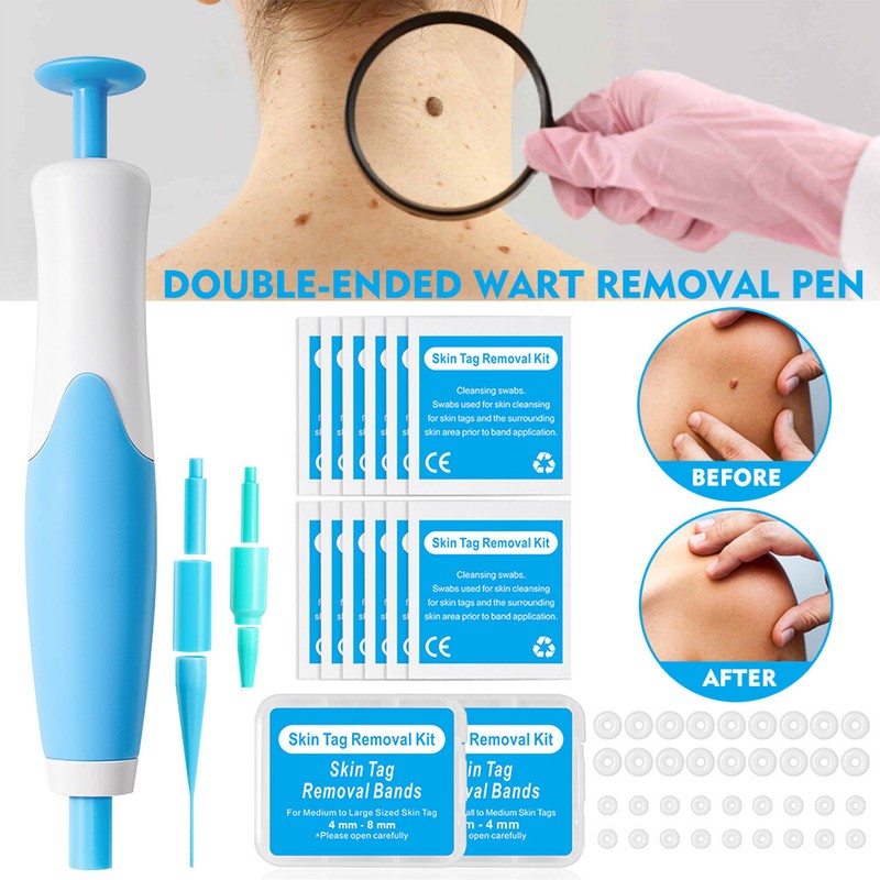 Painless 2in1 Auto Skin Tag Mole Wart Removal(40x Rubber Bands +10x Alcohol Pad)