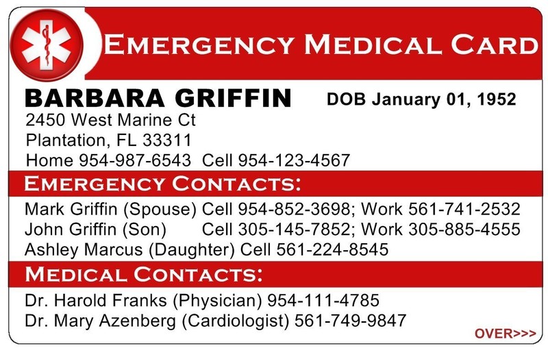Custom Personalized Emergency Medical Card 2 sided ICE In case of emergency ID