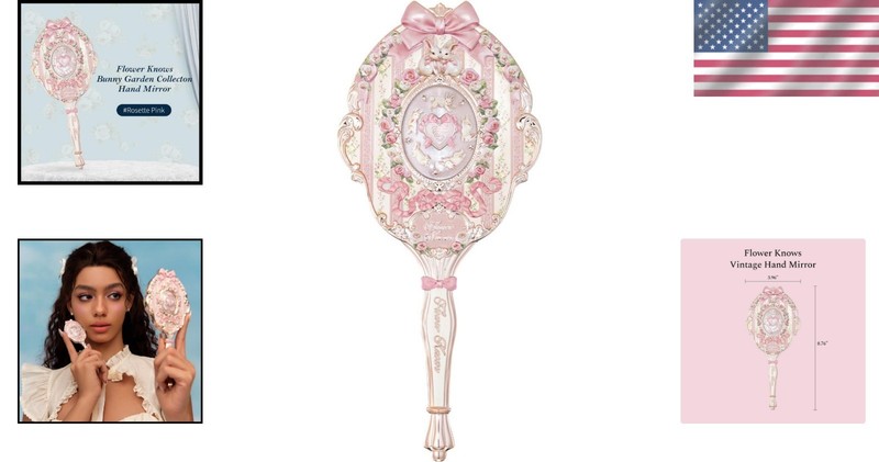 Fancy Rosette Pink Handheld Mirror - Portable Vintage Princess Design gallery