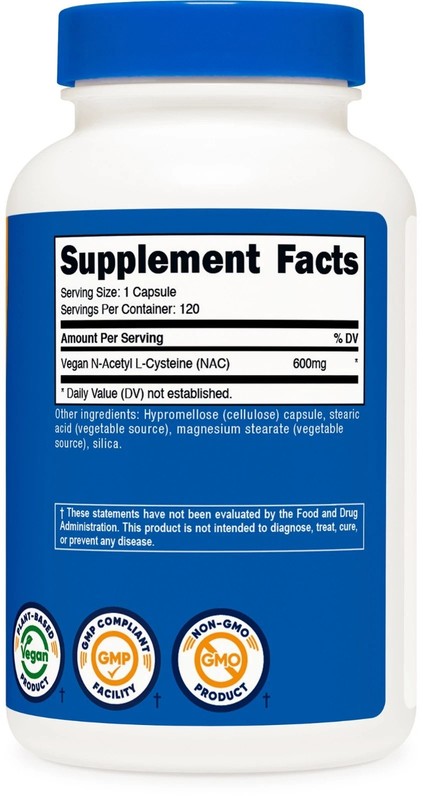 Nutricost N-Acetyl L-Cysteine (NAC) 600mg, 120 Vegan Capsules - Non-GMO gallery
