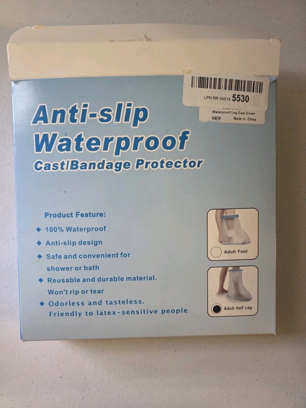 Anti Slip Waterproof Cast Bandage Protector Adult Half Leg New Open Box