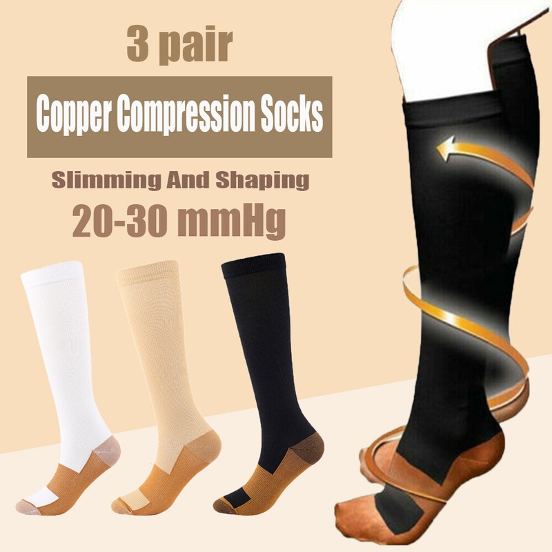 3Pair Copper Compression Socks Full Toe Sox for Women Men – S/M, L/XL, XXL Gifts