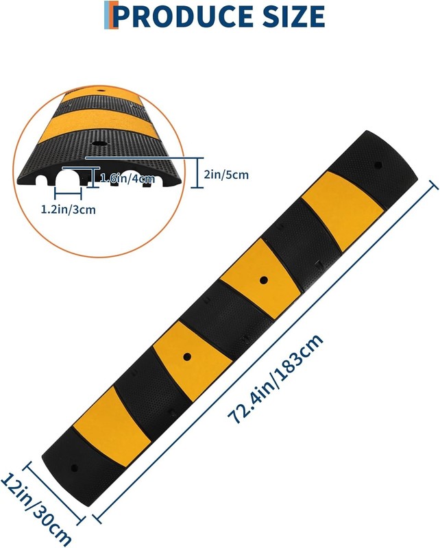 72" Heavy Duty Rubber Speed Bump 22K LB Capacity W/ Channels & Reflective Strips gallery