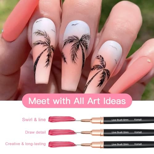 Komall Metallic Nail Art Brushes, 5Pcs Liner Brush Set, UV Gel Polish Black gallery