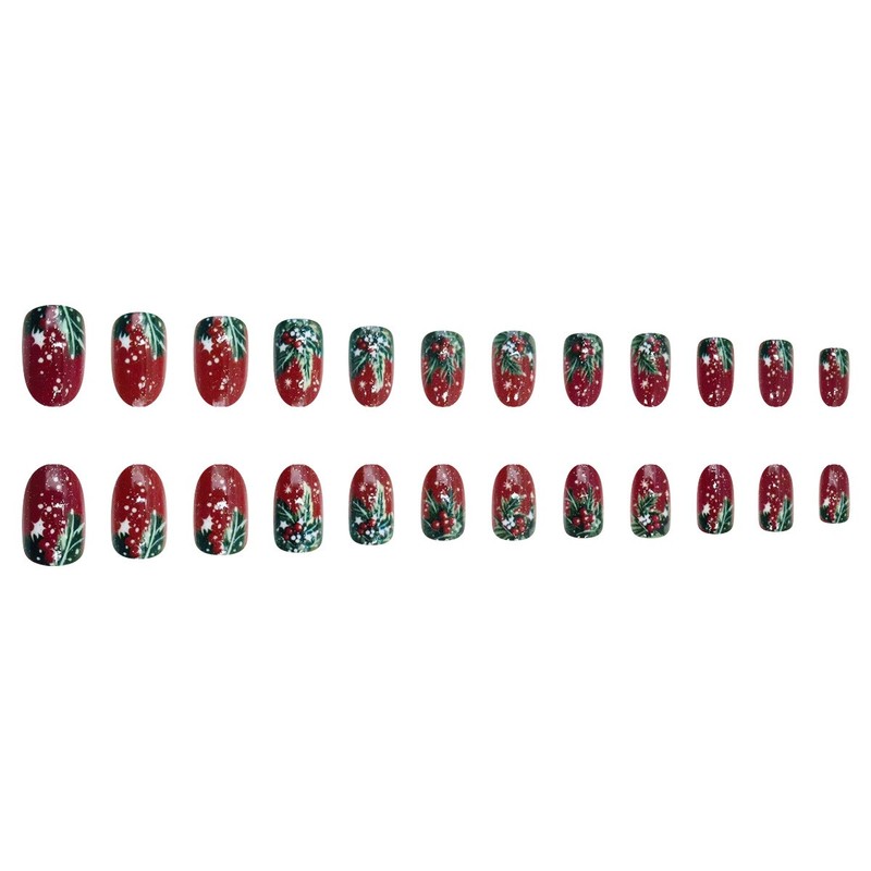 48pcs Christmas Press On Nails Oval Red Glitter Berry Reusable Festive Gifts gallery