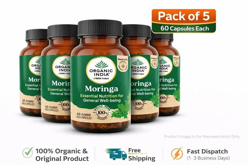 Organic India Moringa 60 Veg Capsules Ayurvedic Support energy Herbal 5 Pack