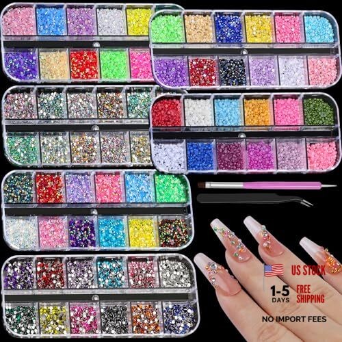 18000pcs Nail Rhinestones and Pearls for Nail Art, 2mm Resin Multicolor – 2mm