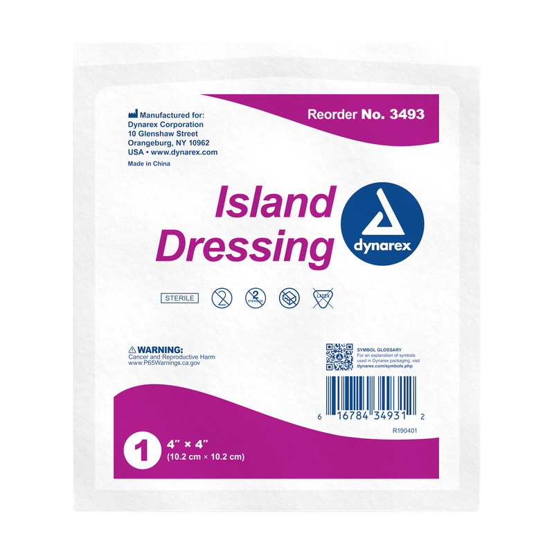 Dynarex 3493 Island Dressing Sterile, 4 in. x 4 in. (Pack of 2)